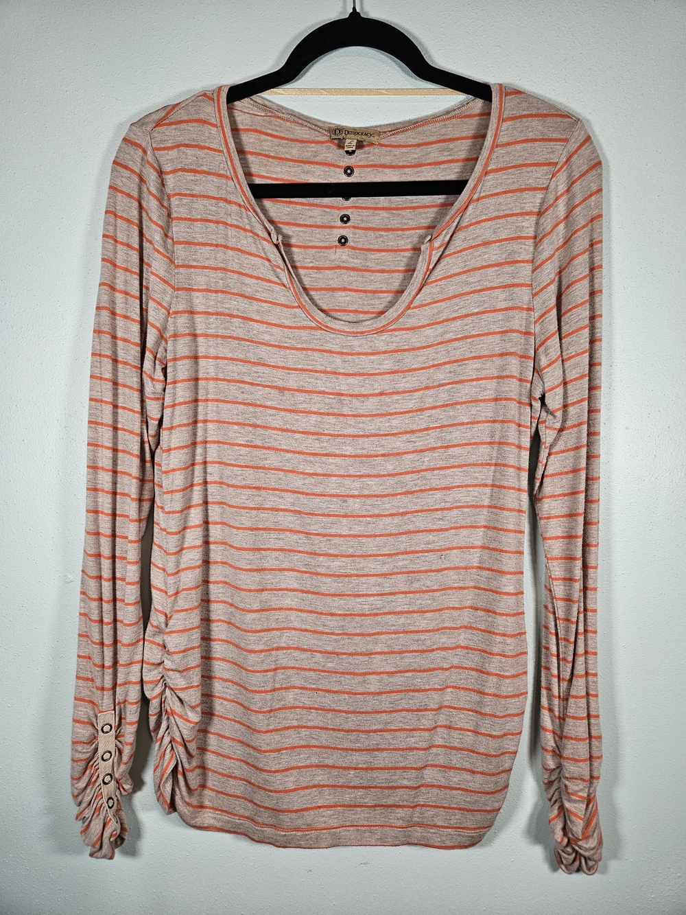 Democracy Cream & Orange Striped Scoop-Neck Long Sleeve Henley